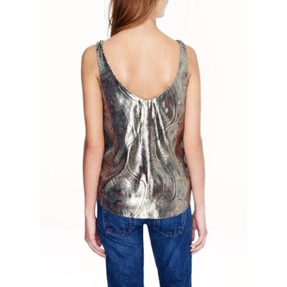 J.Crew Cate Silk Metallic Paisley Cami V-Neck Tank Top in Shimmery Gold, Size 2 - Picture 11 of 13